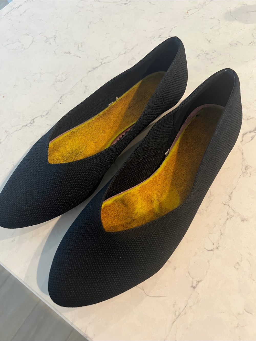 Sole Society Black Pointed Knit Flats with Yellow Insole